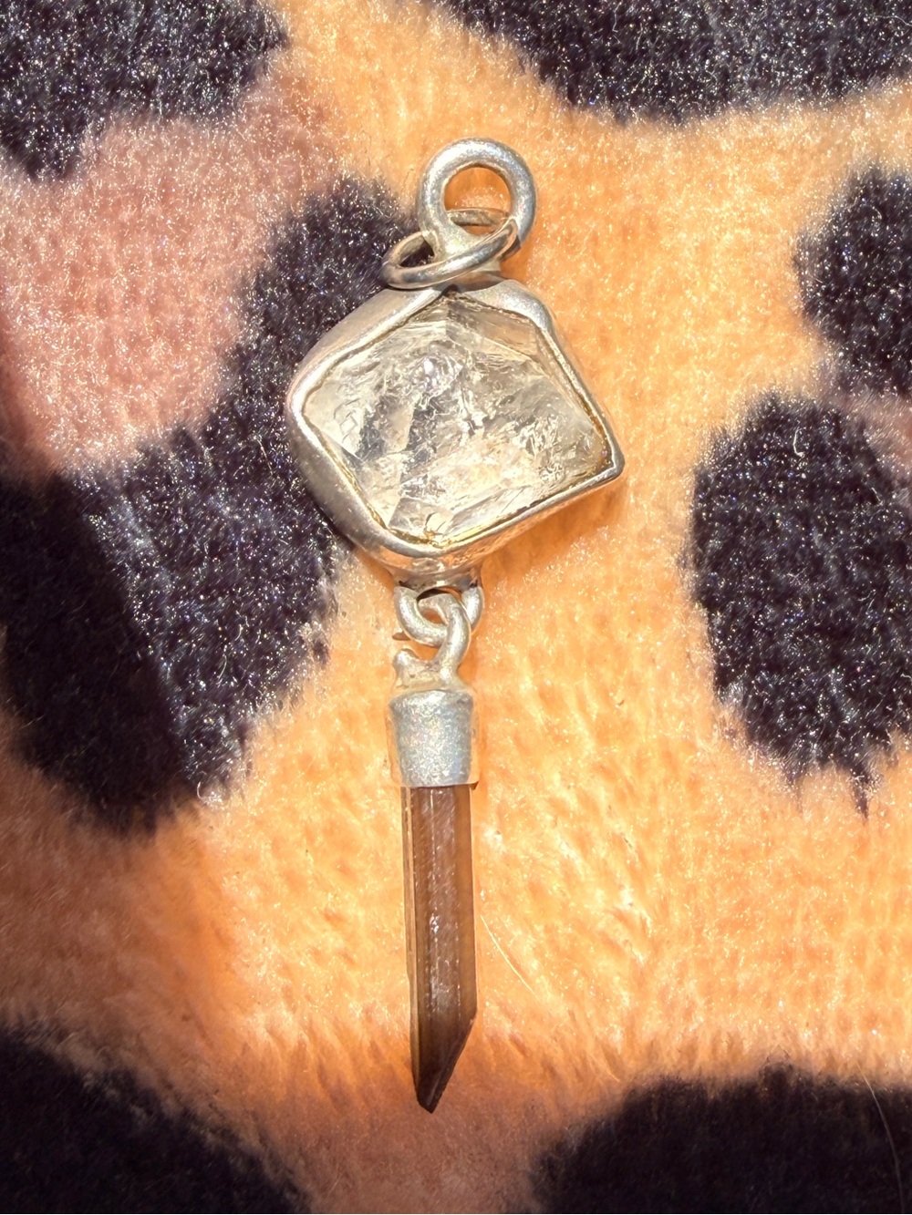 Vintage Herkimer Raw Diamond With Raw Turmaline pendant/charm 925